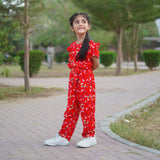 Figo - Red Floral Butterfly Pattern Jumpsuit