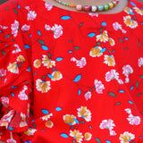 Figo - Red Floral Butterfly Pattern Jumpsuit