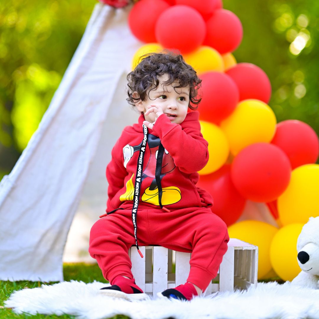 Figo - Red Mickey Mouse Hoodie With Side Pockets