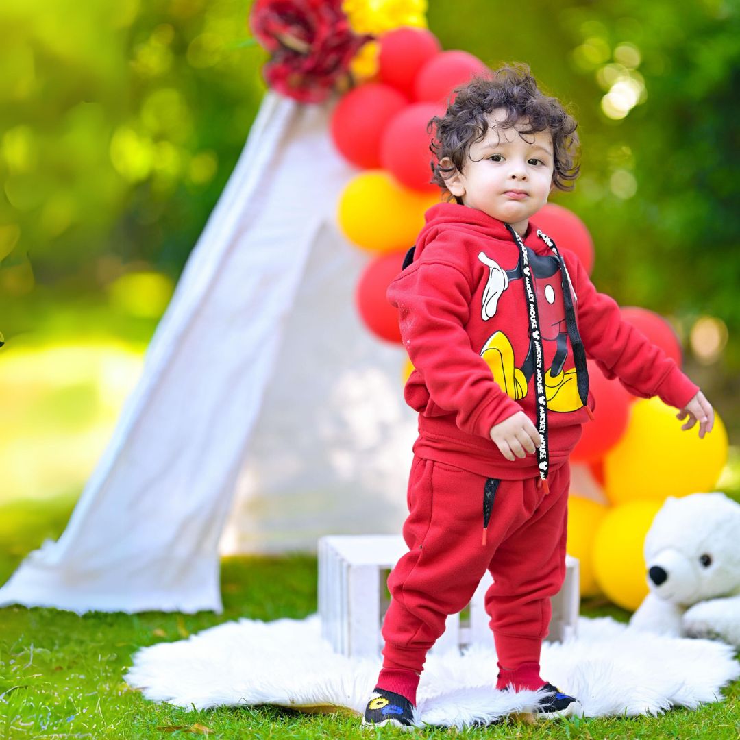 Figo - Red Mickey Mouse Hoodie With Side Pockets