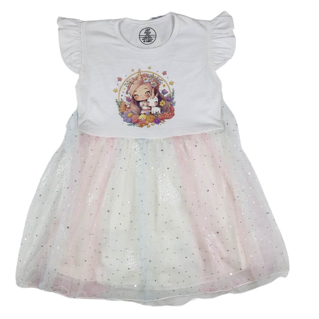 Figo - White Girl Unicorn Net Frock