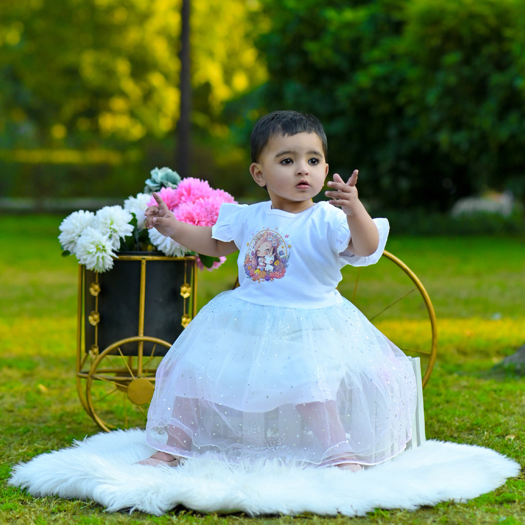 Figo - White Girl Unicorn Net Frock