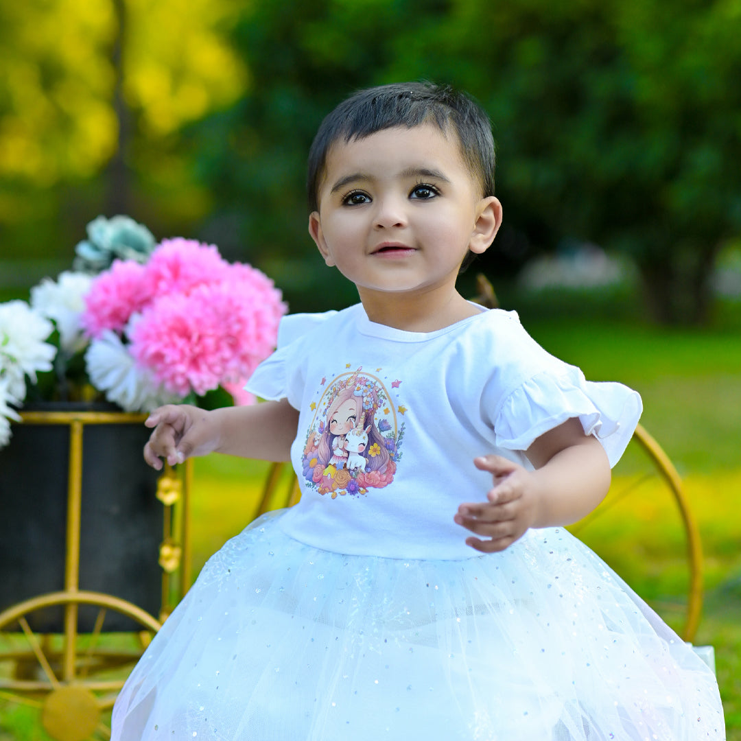 Figo - White Girl Unicorn Net Frock