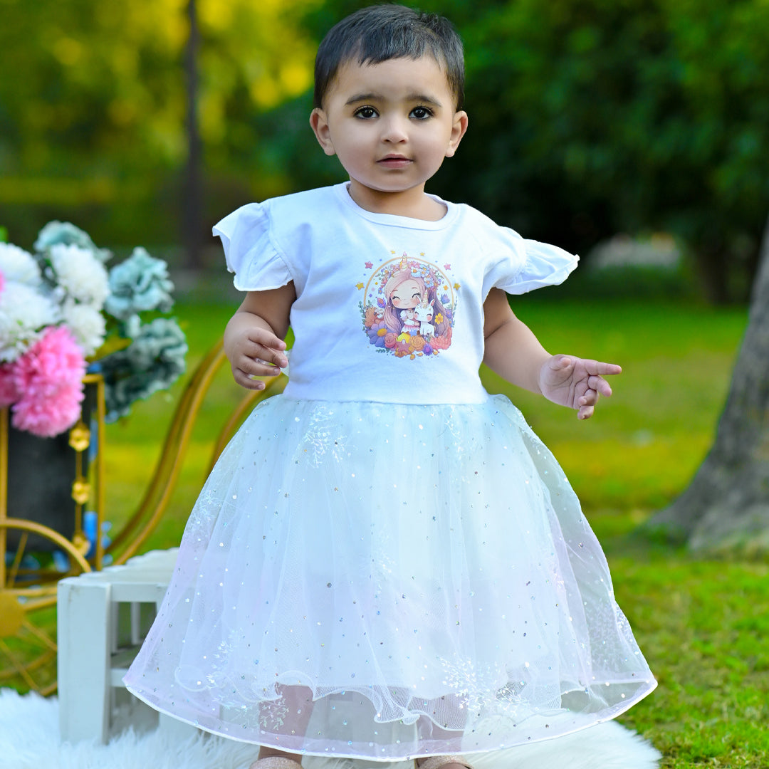 Figo - White Girl Unicorn Net Frock