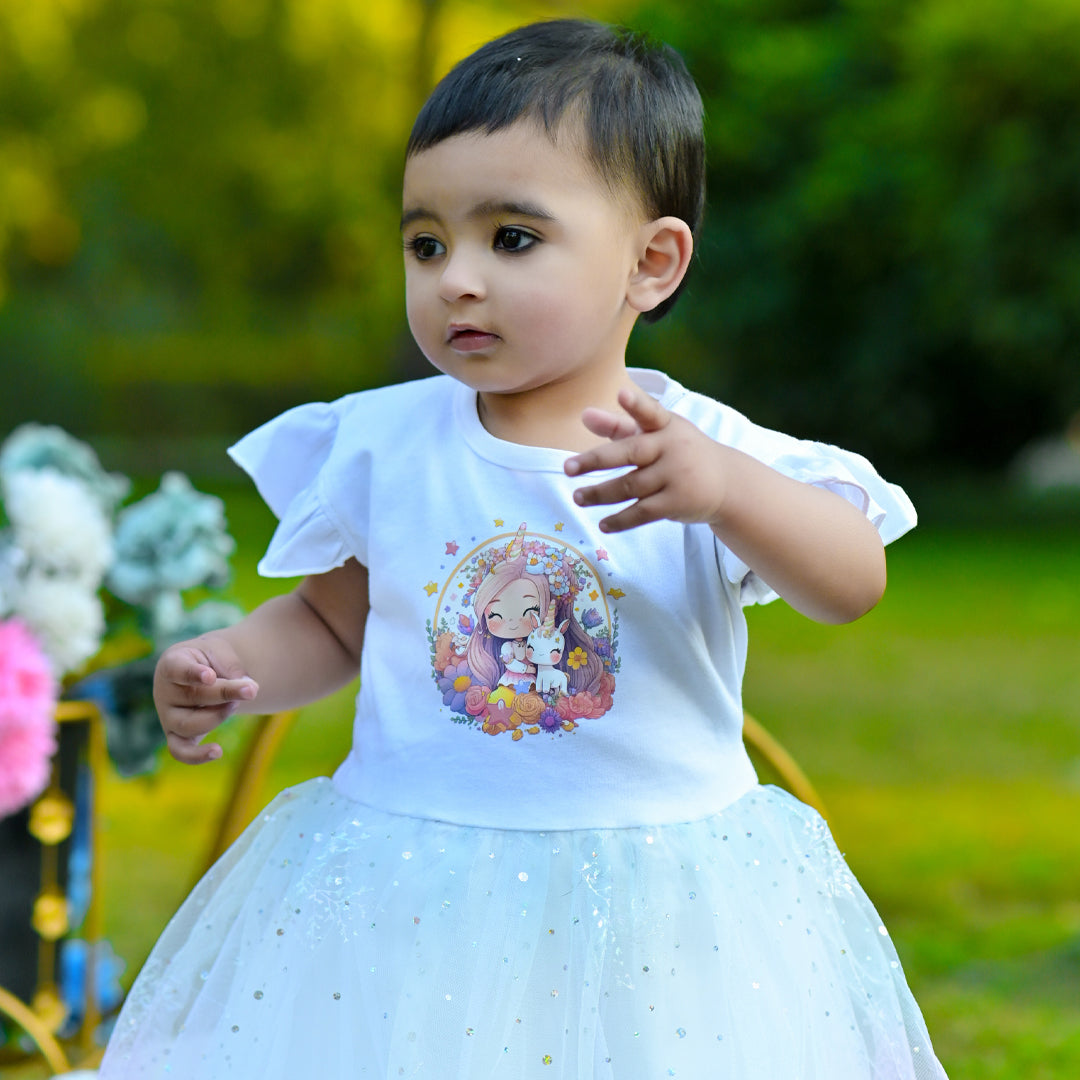 Figo - White Girl Unicorn Net Frock