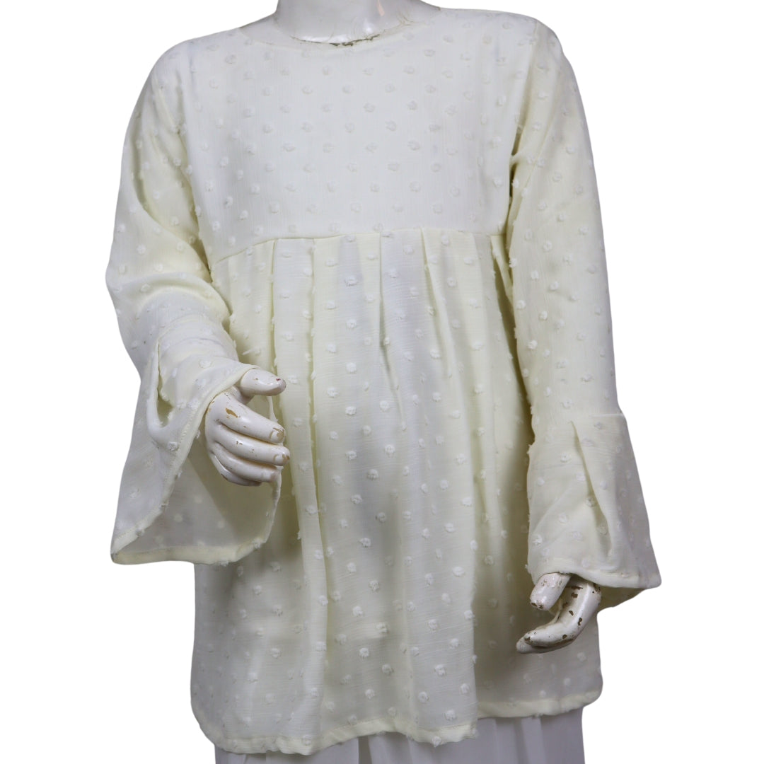 Figo - Off White Chiffon Swiss Dot Top