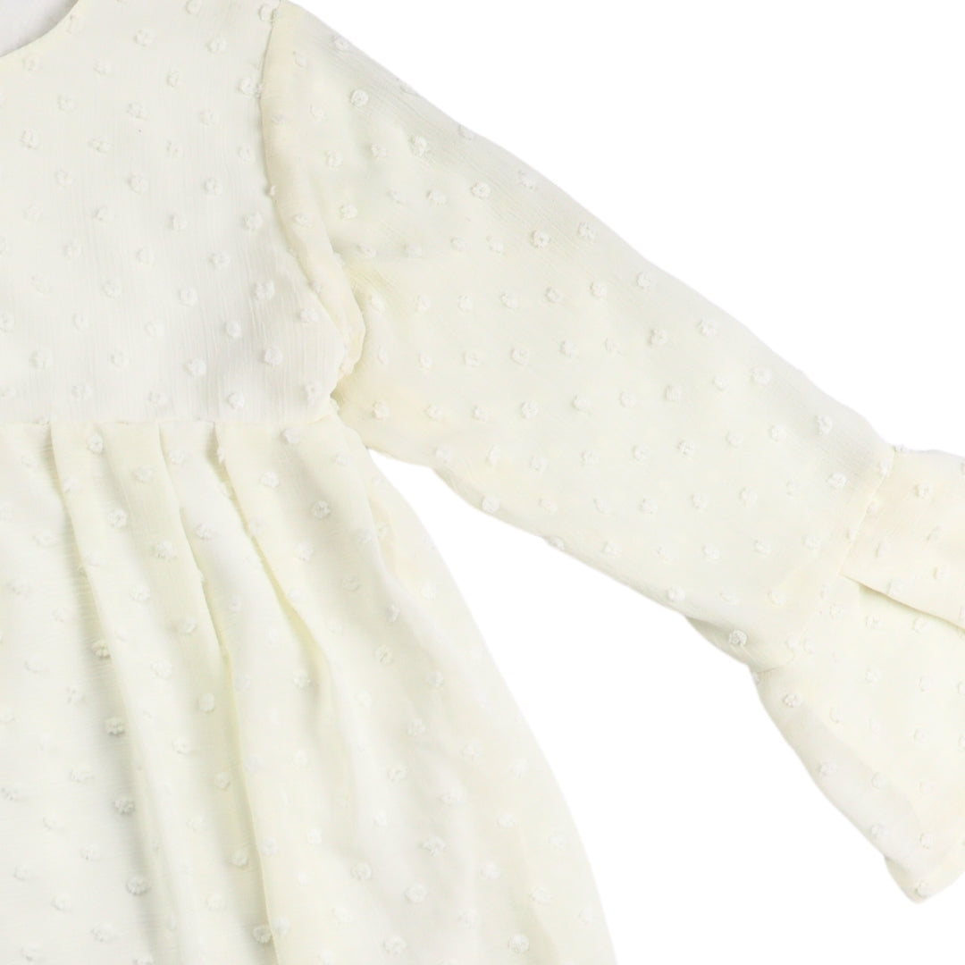 Figo - Off White Chiffon Swiss Dot Top