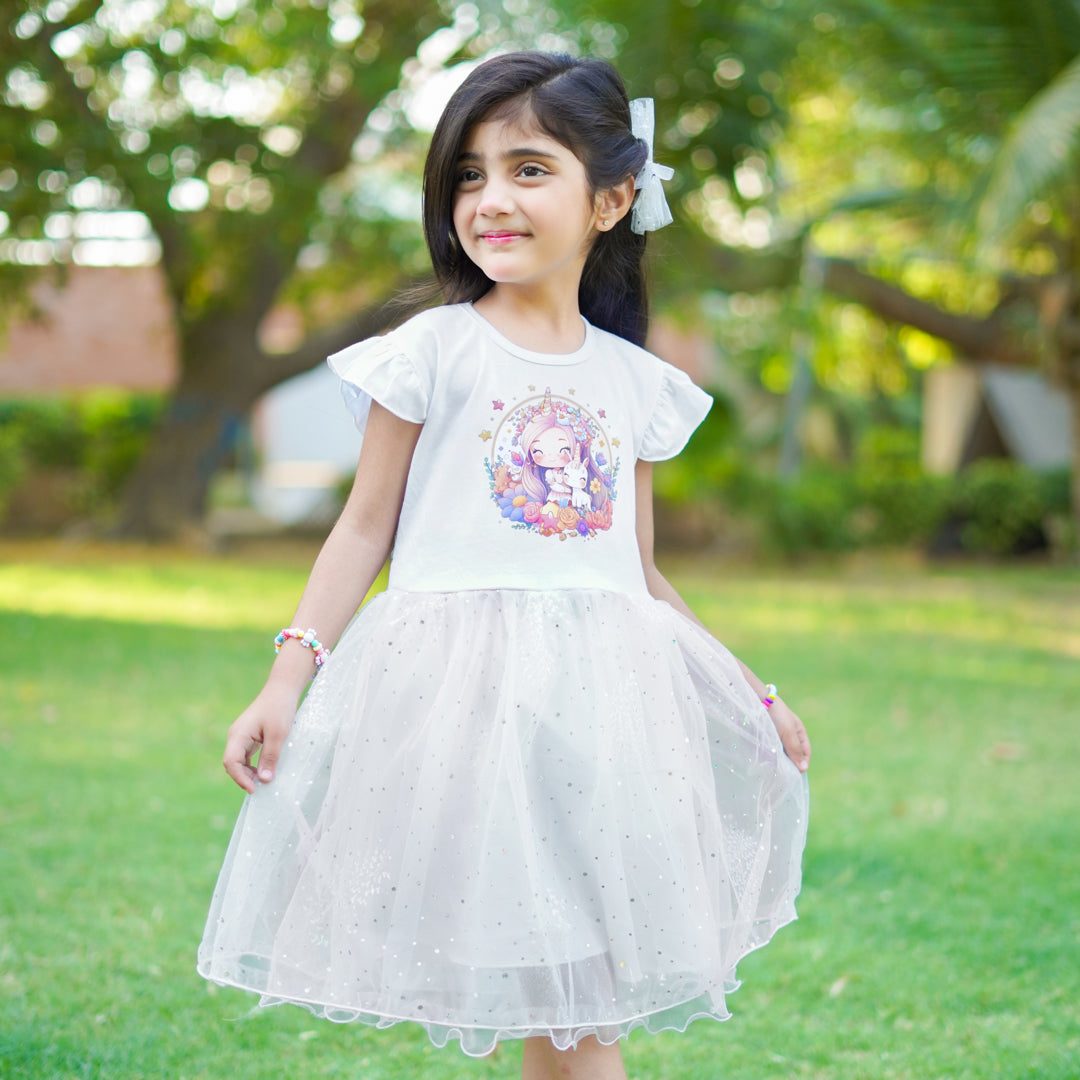 Figo - White Girl Unicorn Net Frock