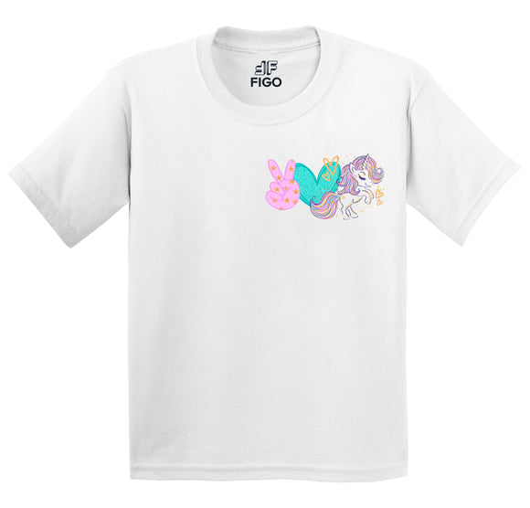 Figo Kids - White Minimal Print Unicorn T-Shirt