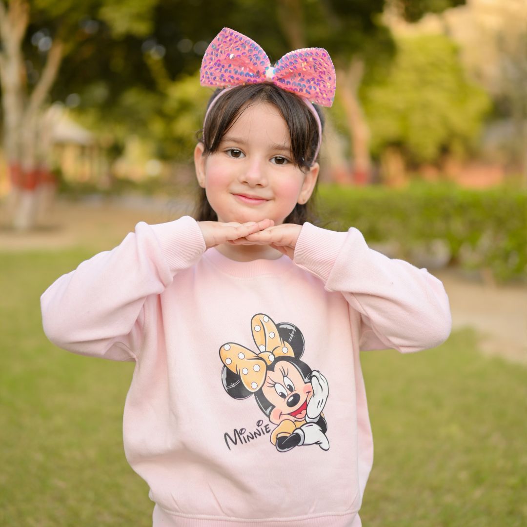 Girls Minnie Mouse fleece track suit in baby pink - Figo Kids
