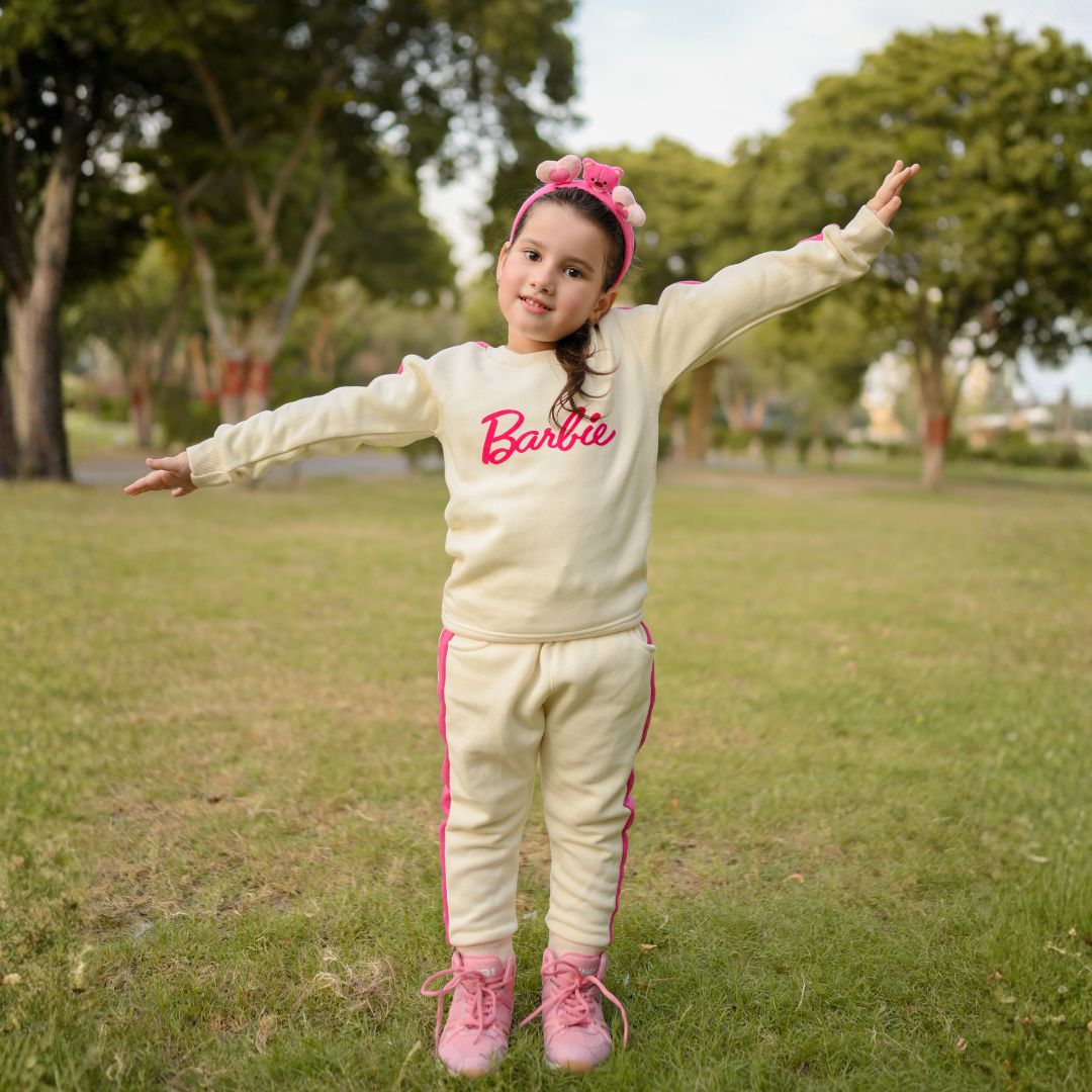 Figo Barbie Pink Stripe Track Suit for girls - kids fleece winter set