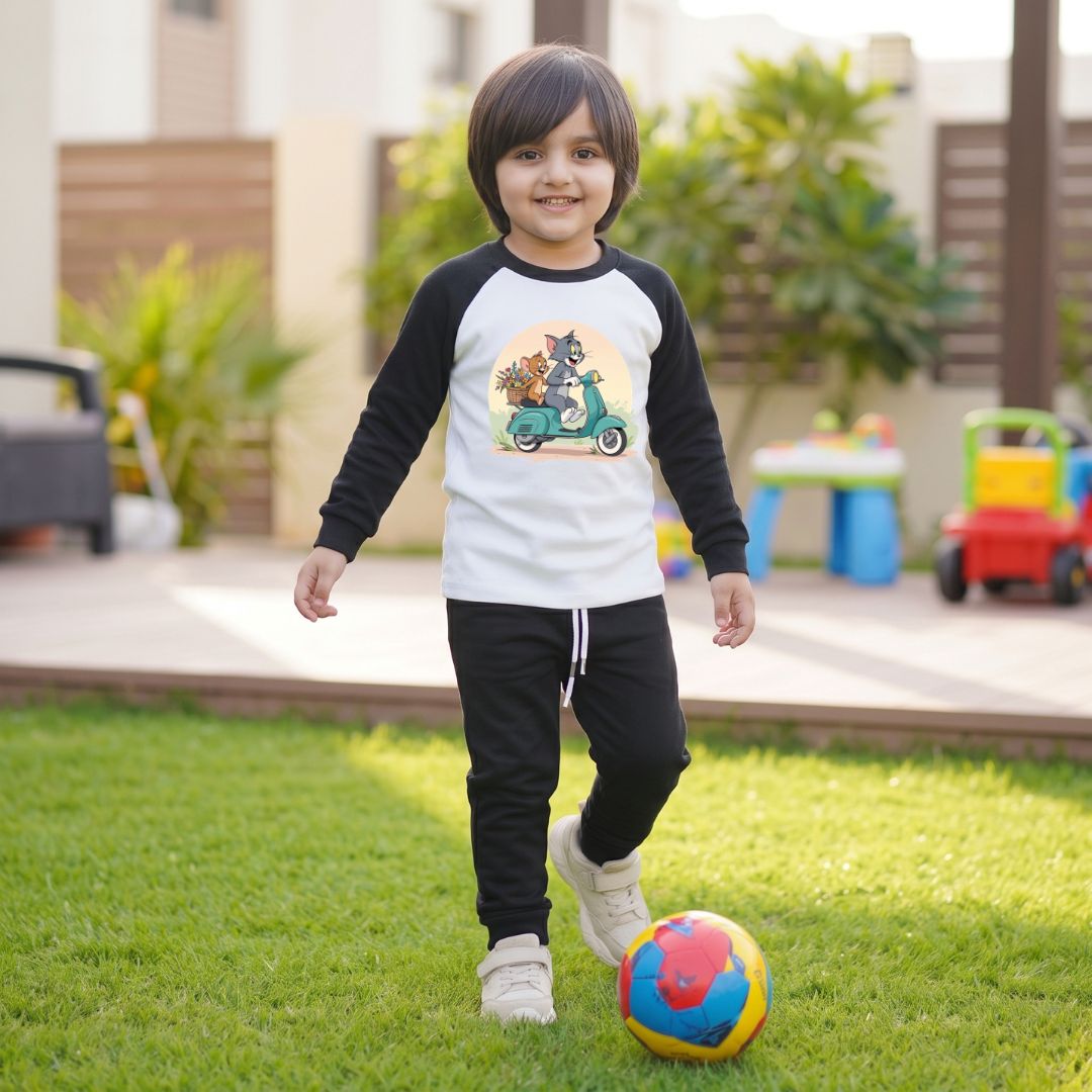 Figo - Black Tom & Jerry Raglan Track Suit - black raglan fleece set for boys and girls