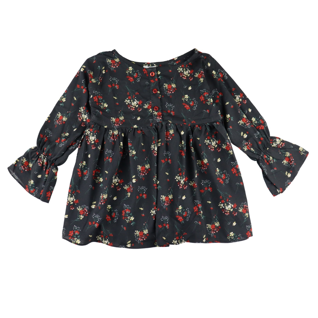 Figo - Black Floral Front Buttoned Top