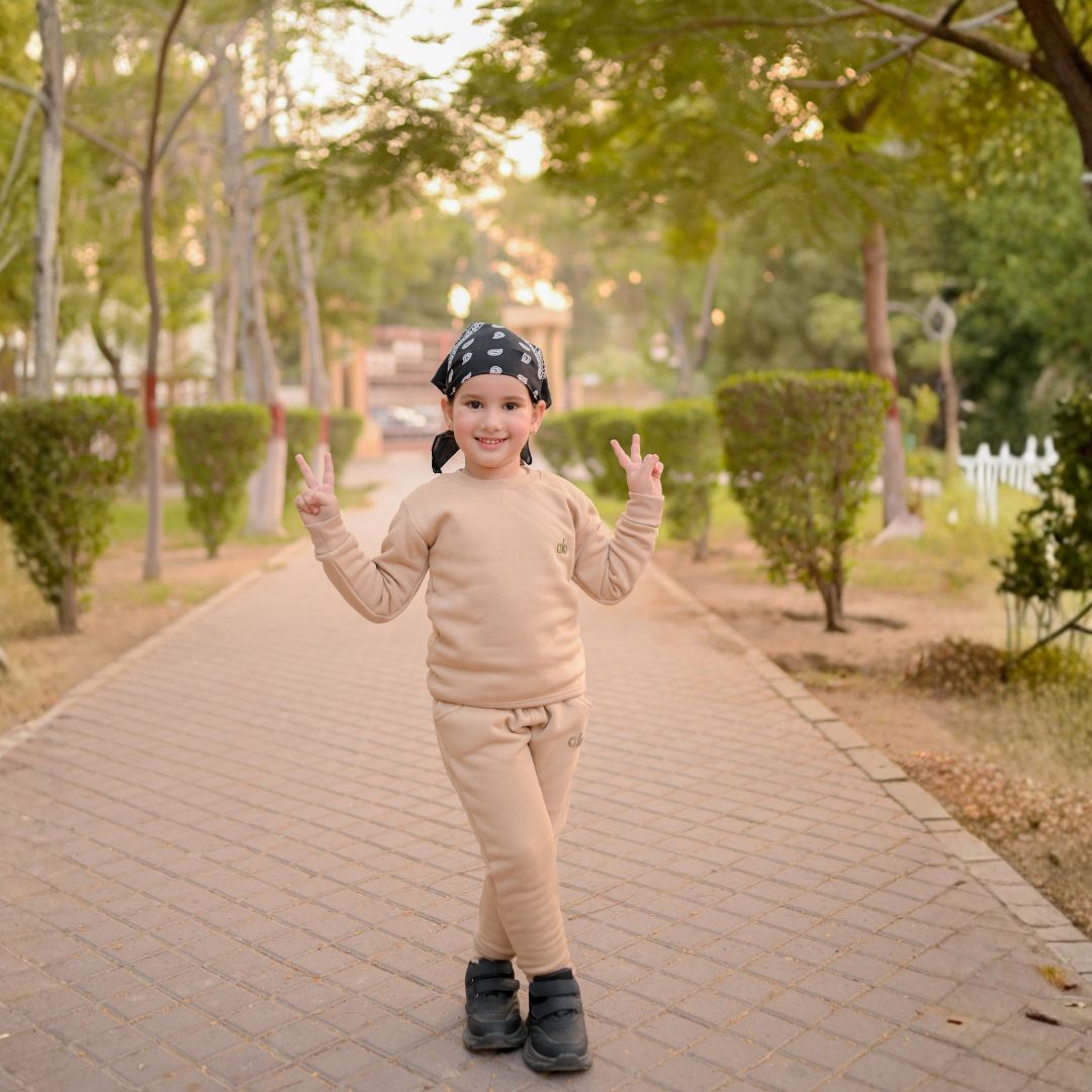 Figo Camel Luxe Fleece Track Suit for kids - unisex winter set, front