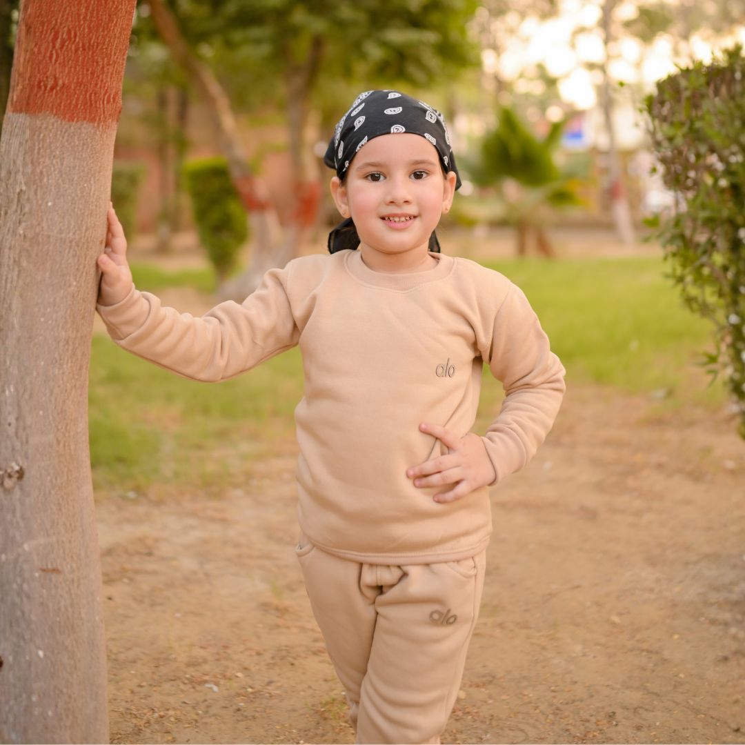 Kids camel fleece sweatshirt and trousers set - Camel Luxe Track Suit