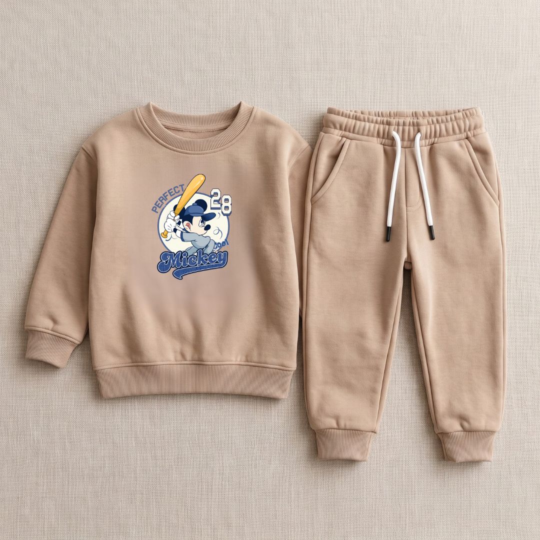 Figo - Camel Mickey 28 Track Suit - camel fleece sweatshirt and joggers set for boys and girls
