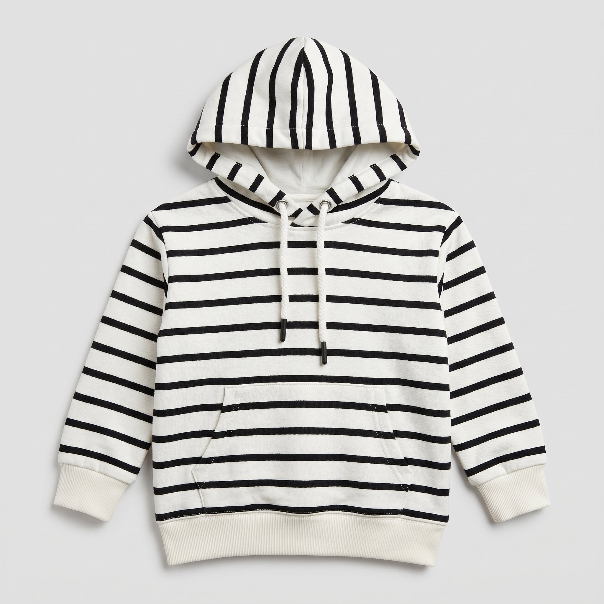 Figo Classic Stripe Hoodie - white striped hoodie for kids with navy stripes, front view