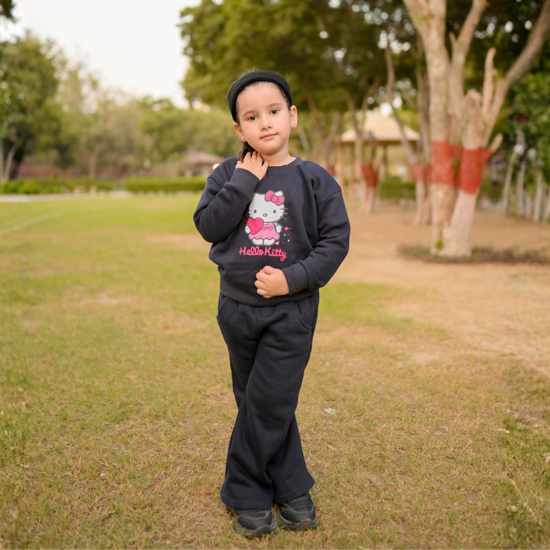 Girls H Kitty fleece track suit in dark navy - Figo Kids