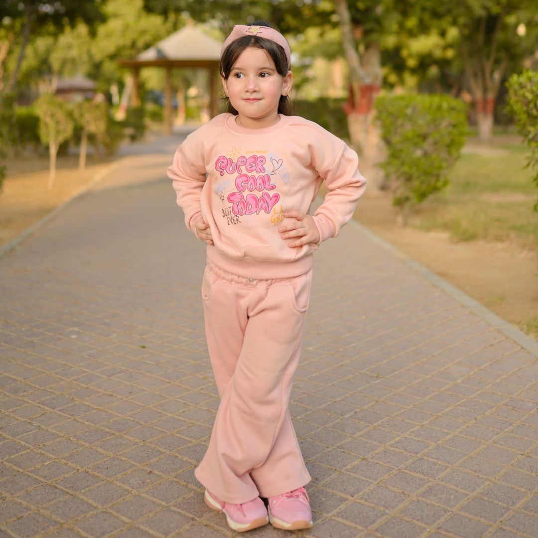 Figo Dusty Rose Super Cool Drop Shoulder Track Suit for girls - front