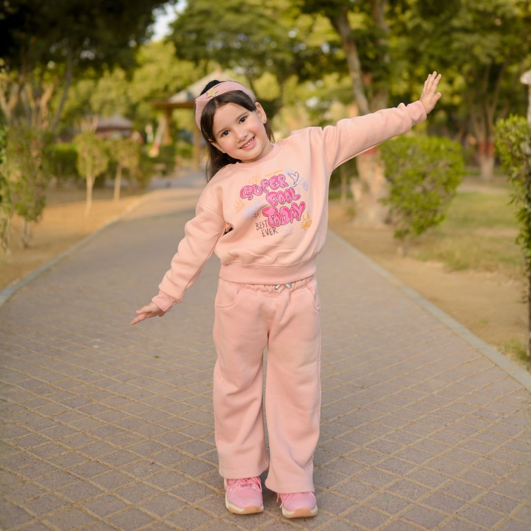 Figo Dusty Rose Super Cool Drop Shoulder Track Suit - kids fleece winter set