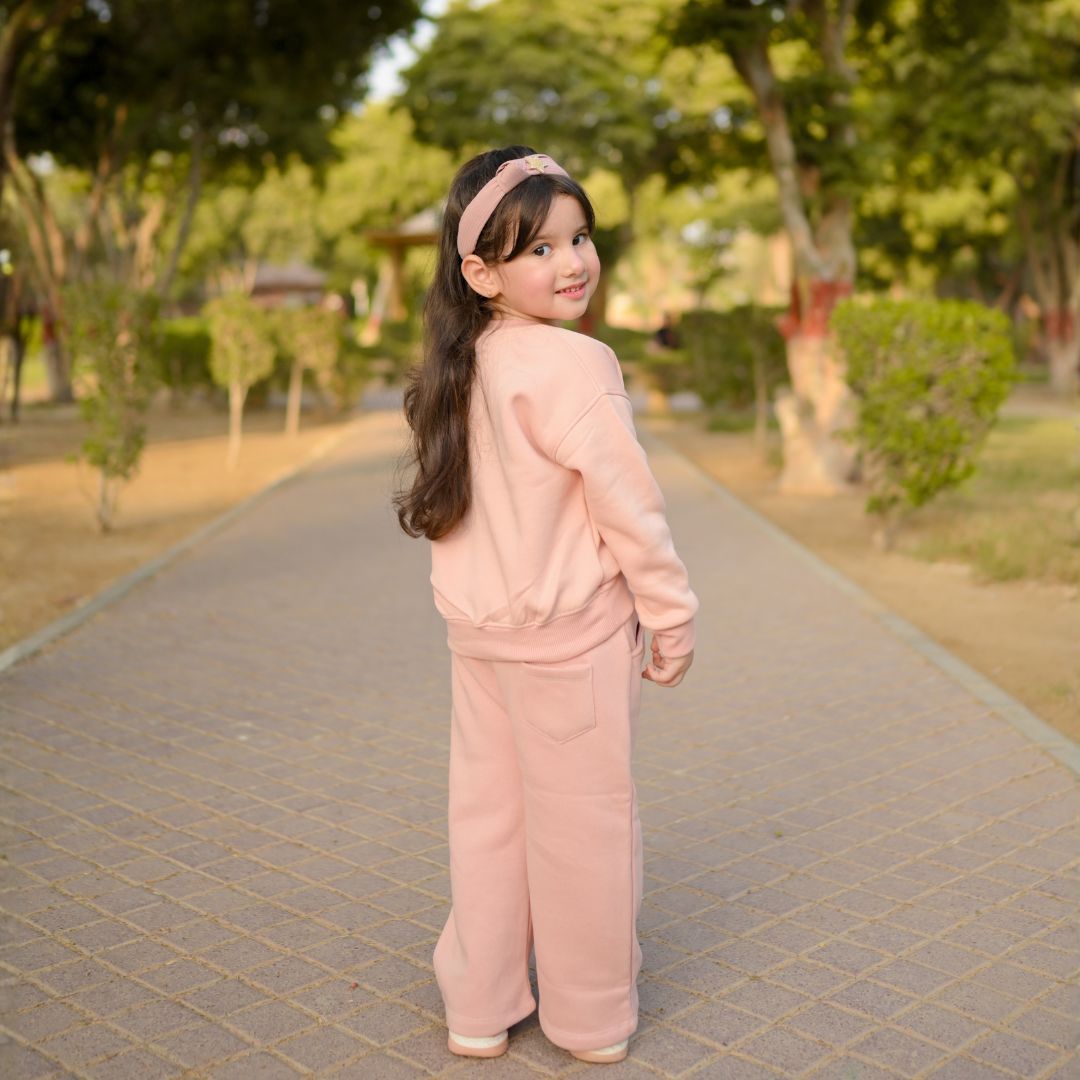 Dusty Rose Super Cool track suit with drop shoulder sweatshirt and wide-leg trousers