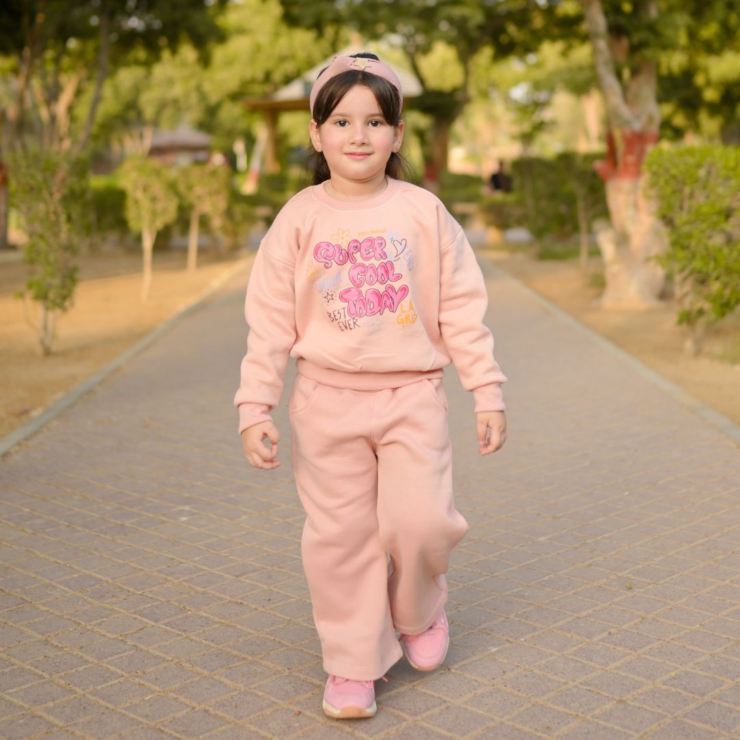 Kids Dusty Rose Super Cool drop shoulder winter track suit - SuperCart.pk