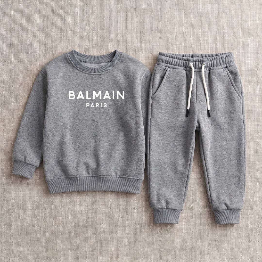 Figo - Grey B Paris Track Suit - heather grey fleece sweatshirt and joggers set for boys and girls