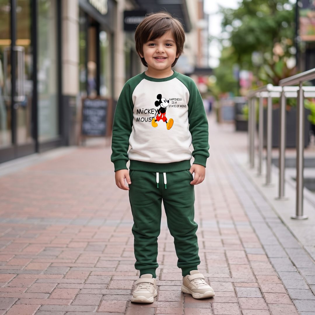 Figo - Happiness Mickey Raglan Track Suit - green raglan fleece set for boys and girls