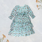 Figo - Turquoise Floral Frill Maxi/Long Frock