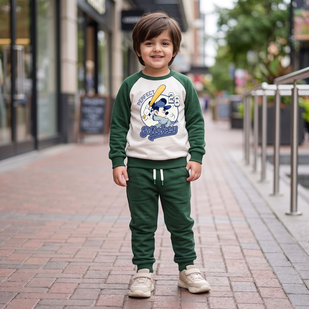 Figo - Mickey 28 Raglan Track Suit - green raglan fleece set for boys and girls