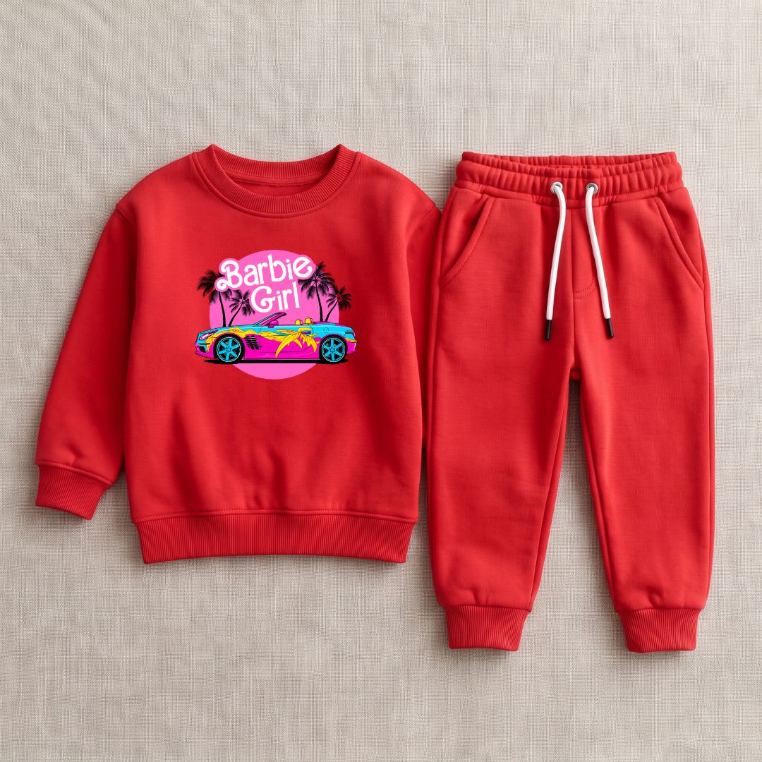Figo - Red Barbie Track Suit - red fleece sweatshirt and trousers set for girls