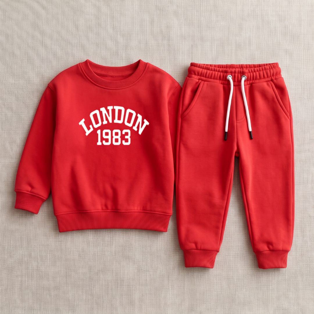 Figo - Red London 1983 Track Suit - red fleece sweatshirt and trousers set for boys and girls
