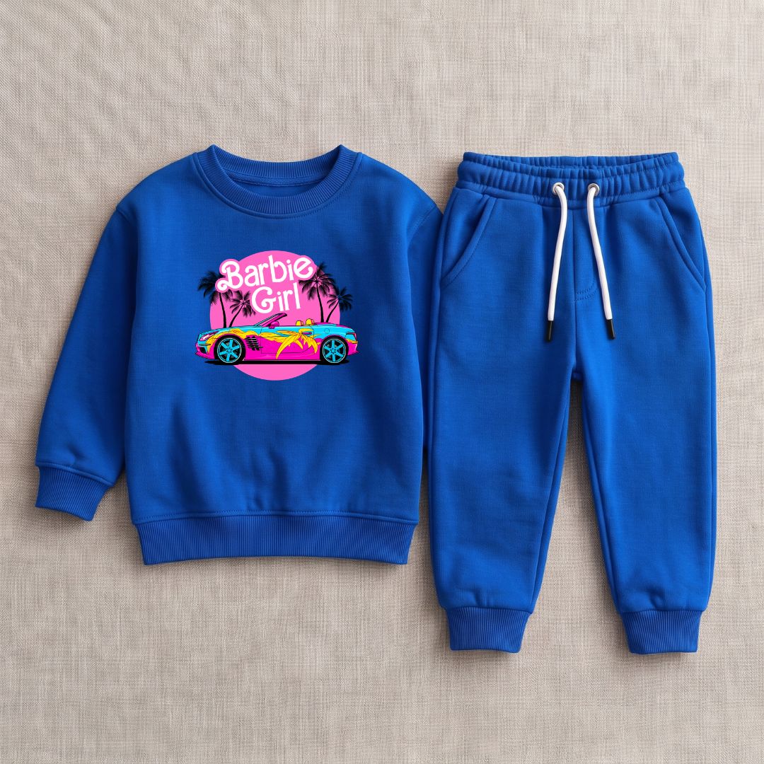 Figo - Royal Blue Barbie Track Suit - royal blue fleece sweatshirt and trousers set for girls