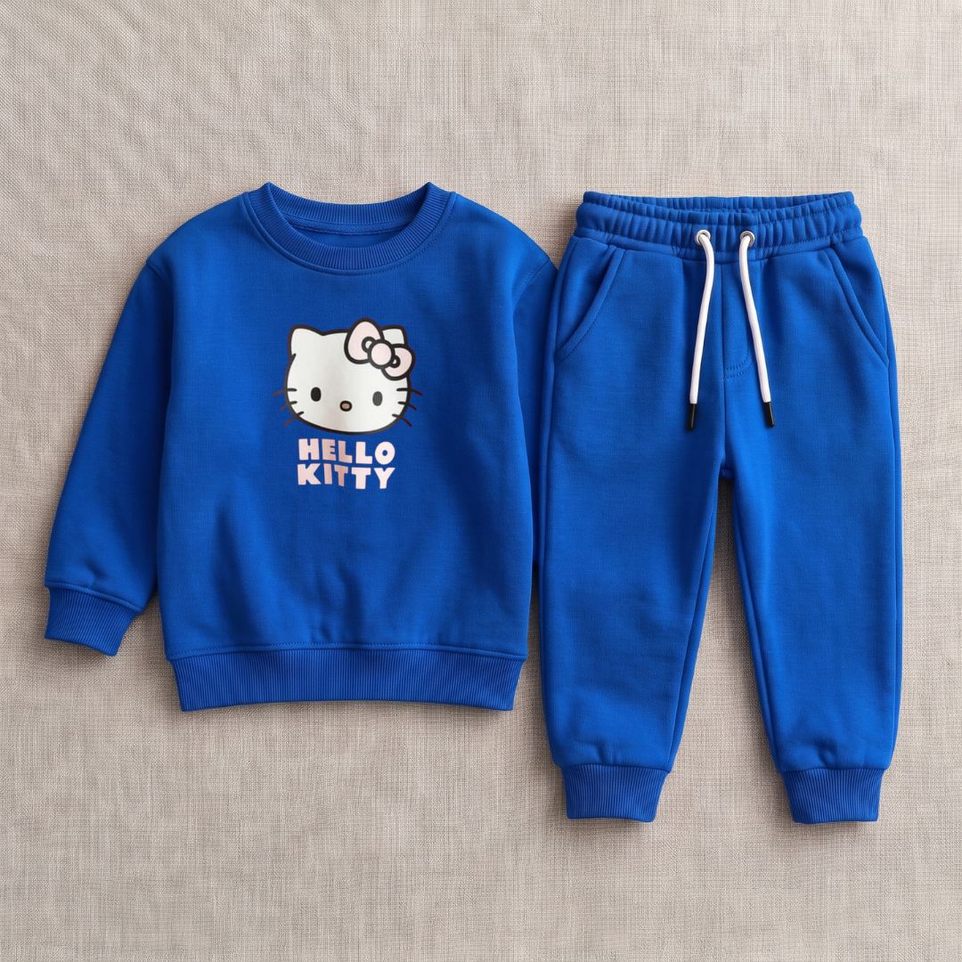 Figo - Royal Blue H Kitty Track Suit - royal blue fleece sweatshirt and trousers set for girls