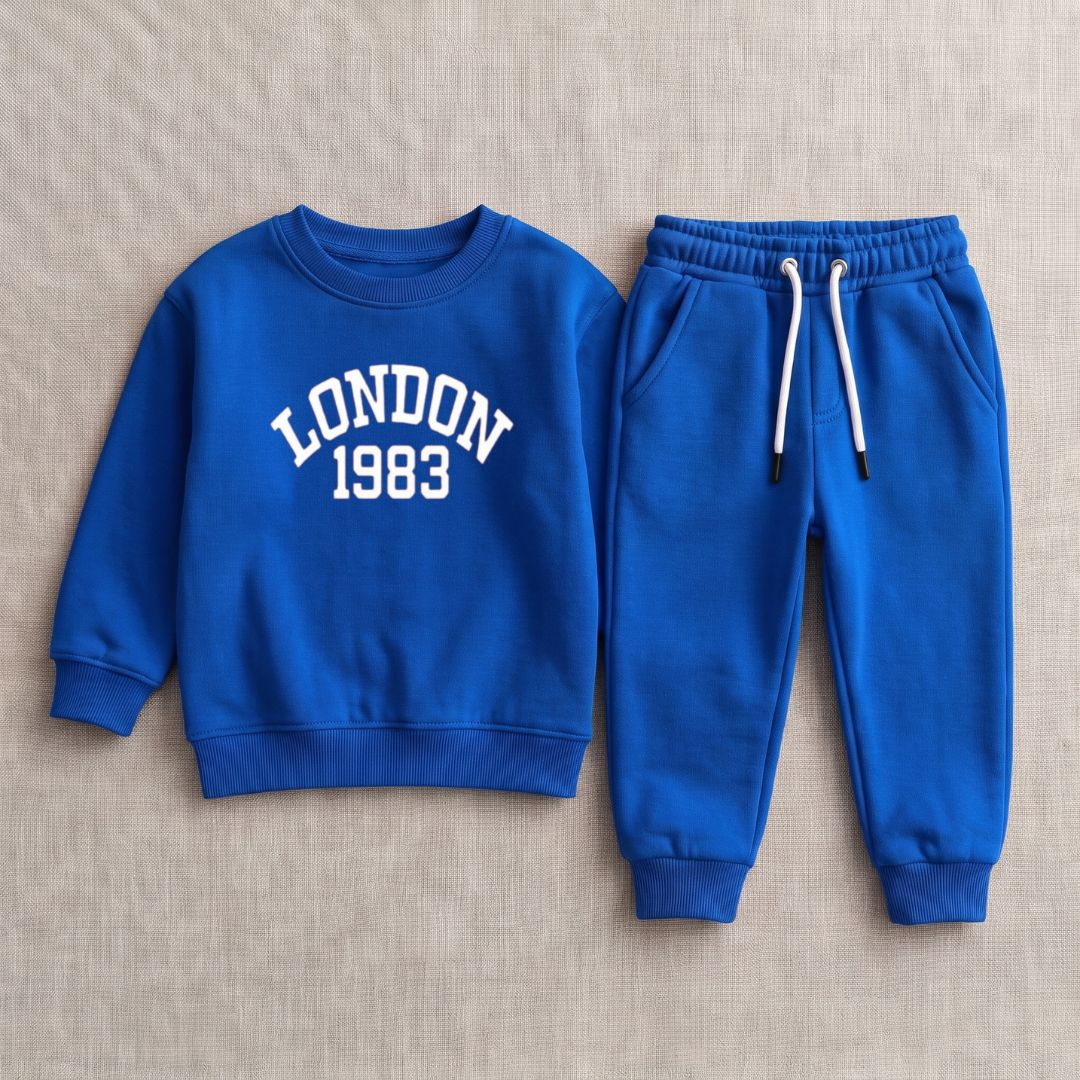 Figo - Royal Blue London 1983 Track Suit - royal blue fleece sweatshirt and trousers set for boys and girls