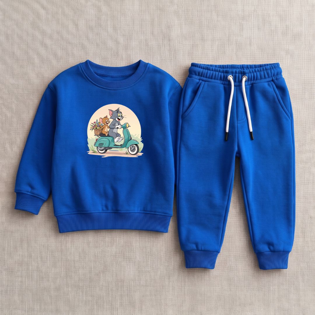 Figo - Royal Blue Tom & Jerry Track Suit - royal blue fleece sweatshirt and trousers set for boys and girls