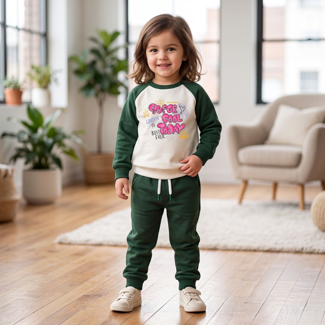 Figo - Super Cool Raglan Track Suit - green raglan fleece set for girls
