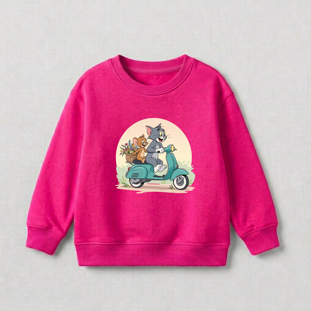 Tom & Jerry Sweat Shirt - Shocking Pink | Kids Fleece Sweatshirt