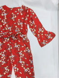 Figo - Red Floral Frill Sleeves Jumpsuit