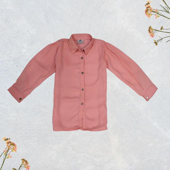 Figo - Pinkish Peach Georgette Button Down Shirt