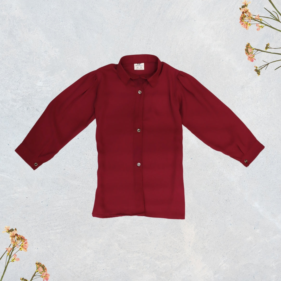 Figo - Maroon Georgette Button Down Shirt