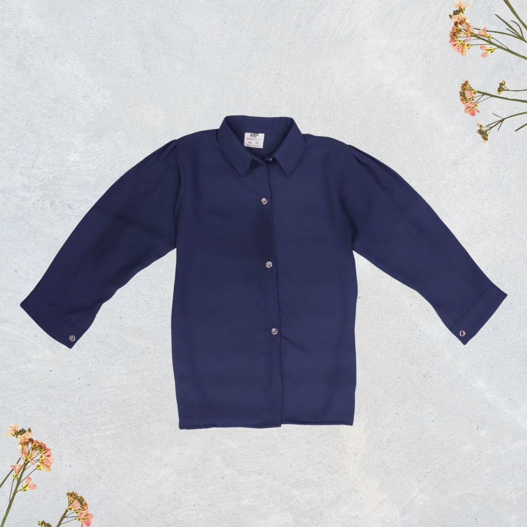 Figo - Navy Georgette Button Down Shirt