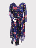 Figo - Navy Floral Elastic Waist Maxi/Long Frock