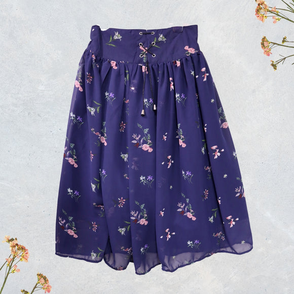 Figo - Navy Floral Printed Skirt