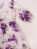 Figo - White Purple Floral Maxi/Long Frock