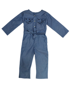 Figo - Light Blue Chambray Embroidered Jumpsuit