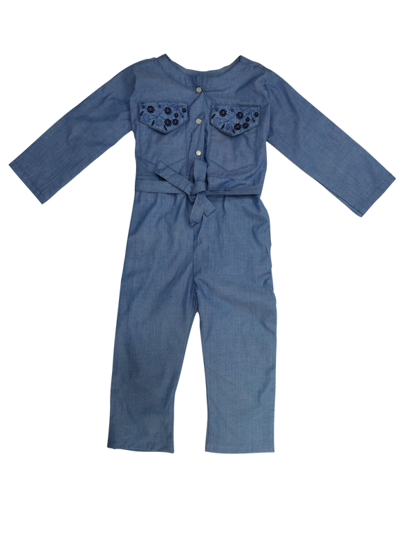 Figo - Light Blue Chambray Embroidered Jumpsuit