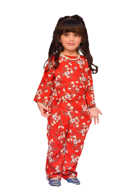 Figo - Red Floral Frill Sleeves Jumpsuit