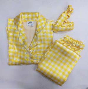 Figo - Shiny Yellow Check Unisex Night Suit With Headband